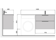 Тумба для ванної з умивальником підвісна з крилом над пральною машиною 80-A Adam 140 R Line Craft Мойдодир