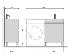 Тумба для ванної з умивальником підвісна / підлогова з крилом над пральною машиною 60 Adam 120 R MoonShine Мойдодир
