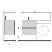 Тумба для ванної з умивальником підвісна з крилом над пральною машиною 60-A Adam 120 L Unik Мойдодир