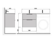 Тумба для ванної з умивальником підвісна з крилом над пральною машиною 60-A Adam 120 L Line Craft Мойдодир