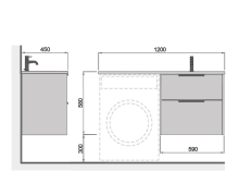 Тумба для ванної з умивальником підвісна з крилом над пральною машиною 60-A Adam 120 R Line Craft Мойдодир