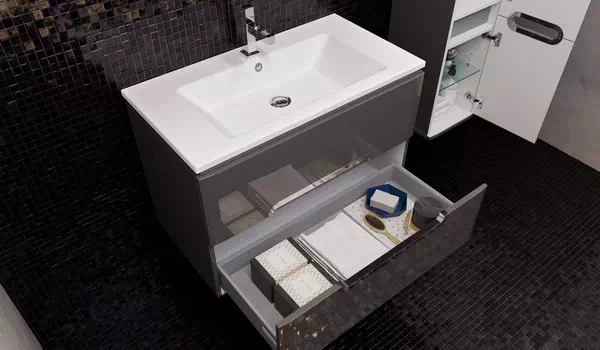 Комплект мебели для ванной Prato Ювента серый глянец