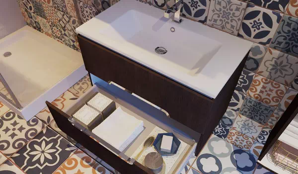 Набір меблів Prato Ювента в кольорі старого дуба у ванній кімнаті